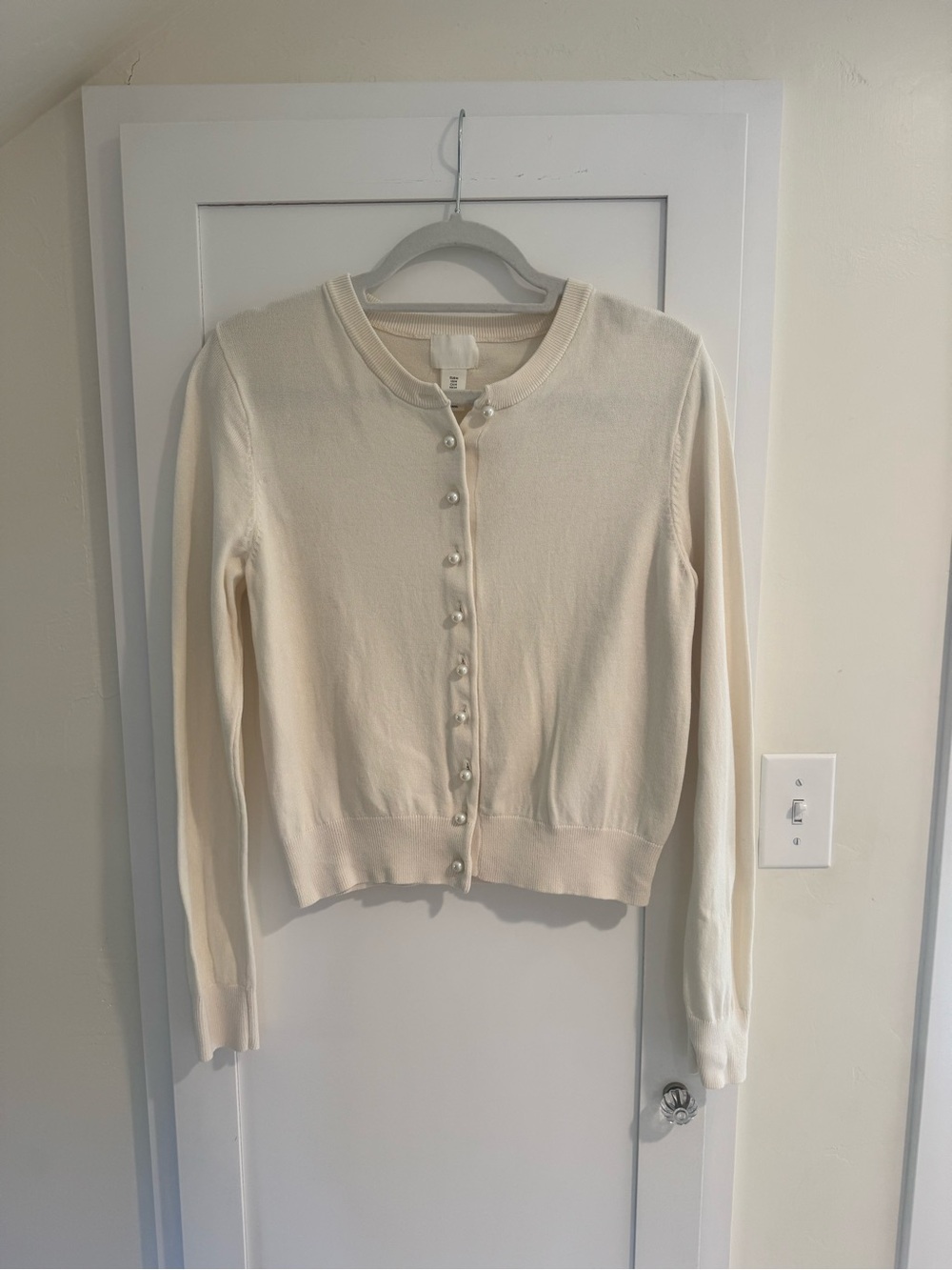 H&M Cream Pearl-Button Cropped Cardigan